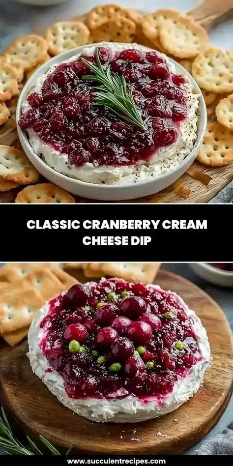 Classic Cranberry Cream Cheese Dip served in a festive bowl with crackers
