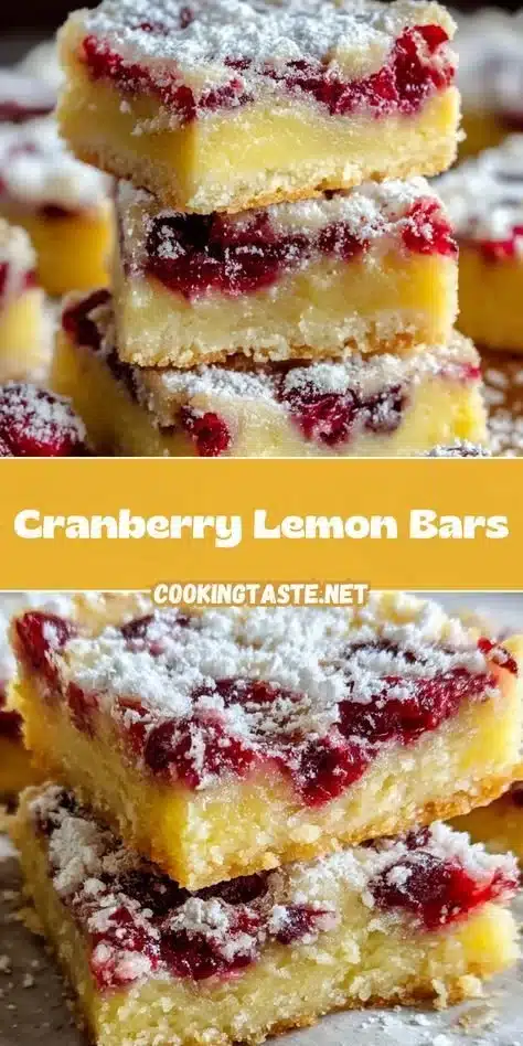 Freshly baked Cranberry Lemon Bars on a white plate with a sprinkle of powdered sugar