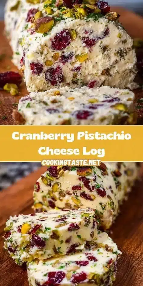 Cranberry pistachio cheese log garnished with nuts and berries on a serving platter.