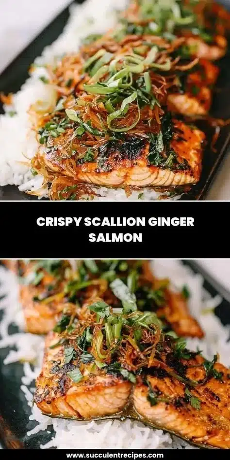 Delicious crispy scallion ginger salmon served on a plate