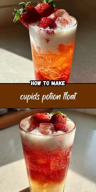 Cupids Potion Float drink with vibrant colors and romantic presentation.