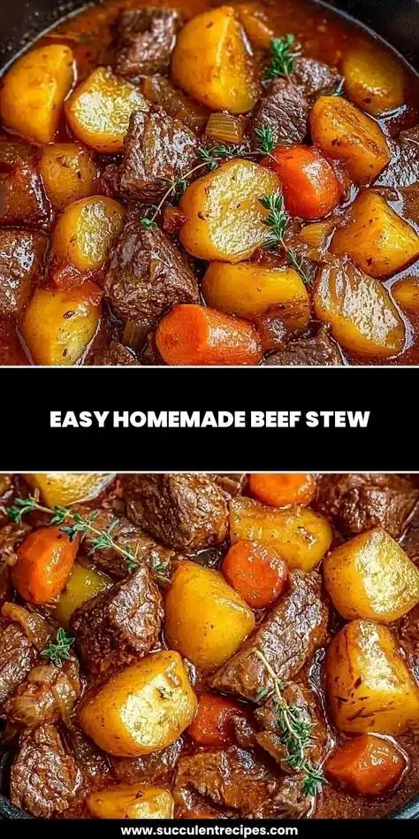 Delicious bowl of easy homemade beef stew with vegetables and herbs