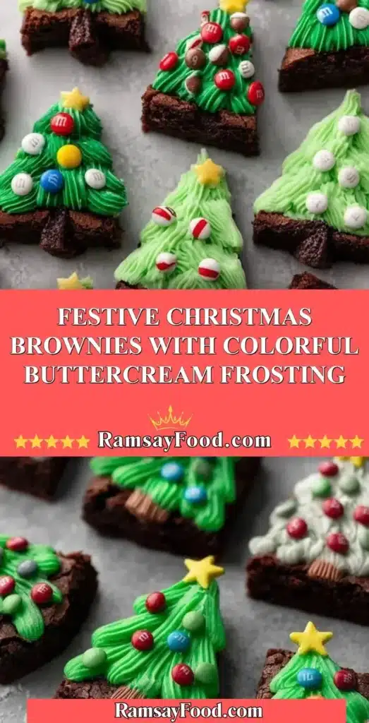 Colorful frosted Christmas brownies decorated for the festive season