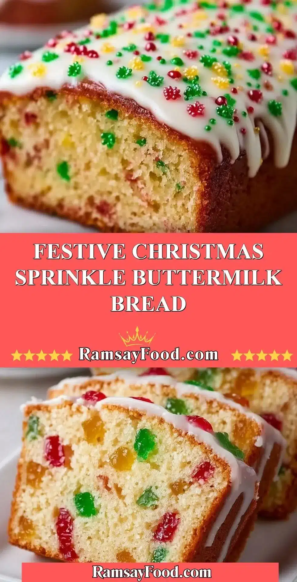 Festive Christmas Sprinkle Buttermilk Bread decorated with colorful sprinkles