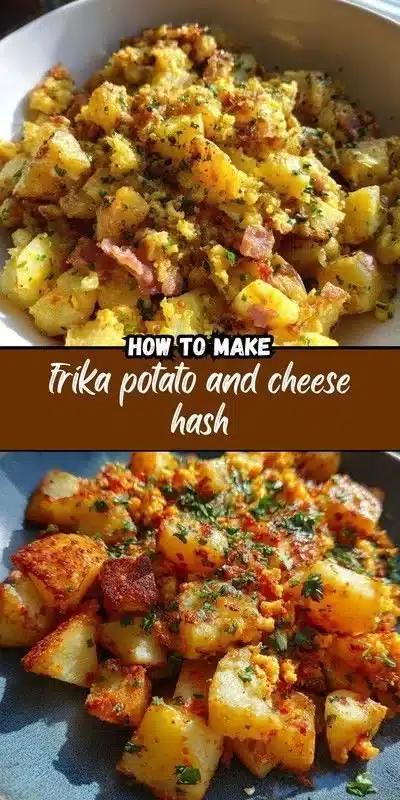 Delicious Frika Potato and Cheese Hash served in a skillet.