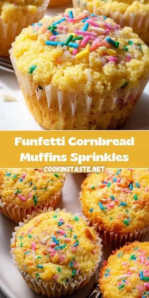 Delicious Funfetti Cornbread Muffins topped with colorful sprinkles
