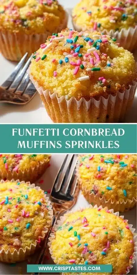 Delicious Funfetti Cornbread Muffins topped with colorful sprinkles