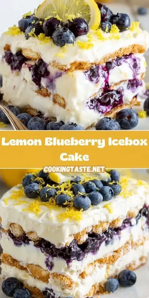 Lemon Blueberry Icebox Cake with fresh blueberries and whipped cream layers
