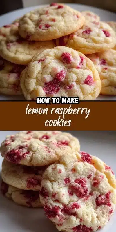 Freshly baked lemon raspberry cookies with vibrant colors and a sweet, tart flavor.