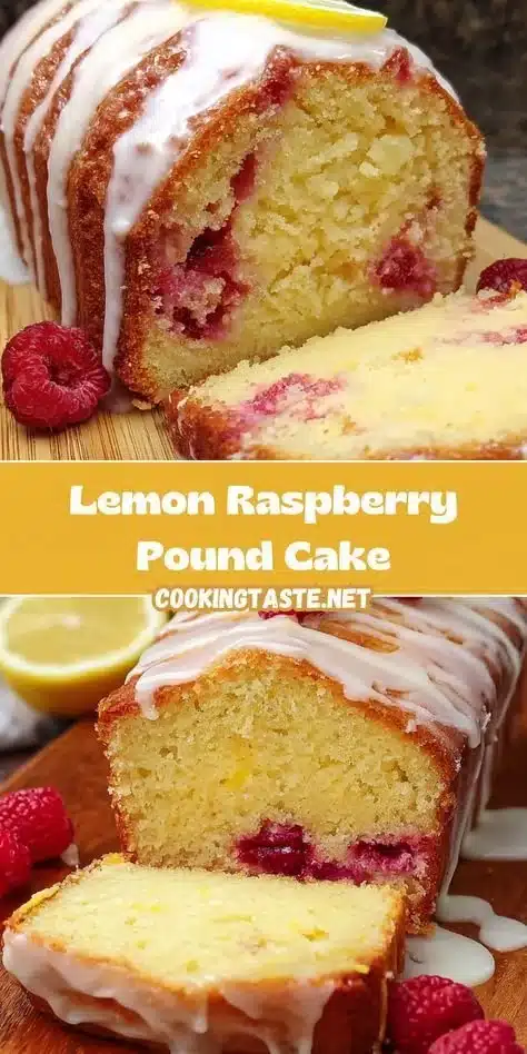 Delicious Lemon Raspberry Pound Cake with vibrant lemon and fresh raspberry toppings