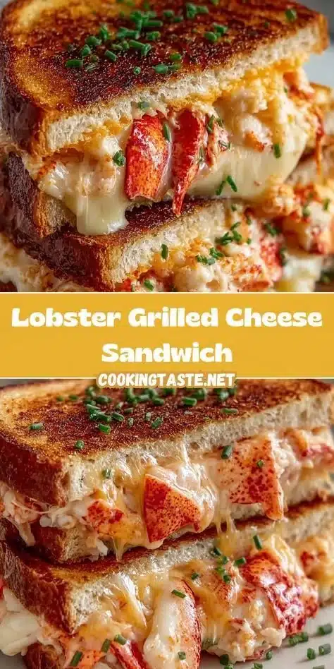 Delicious lobster grilled cheese sandwich with melted cheese and fresh lobster