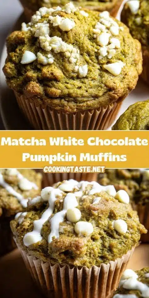 Delicious matcha white chocolate pumpkin muffins fresh out of the oven