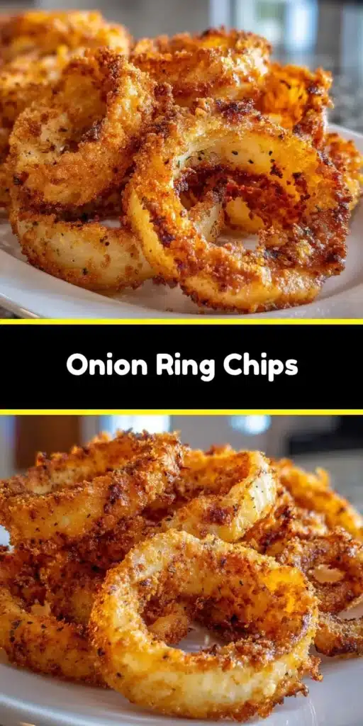 Delicious onion ring chips in a bowl, ready to be enjoyed as a crispy snack.