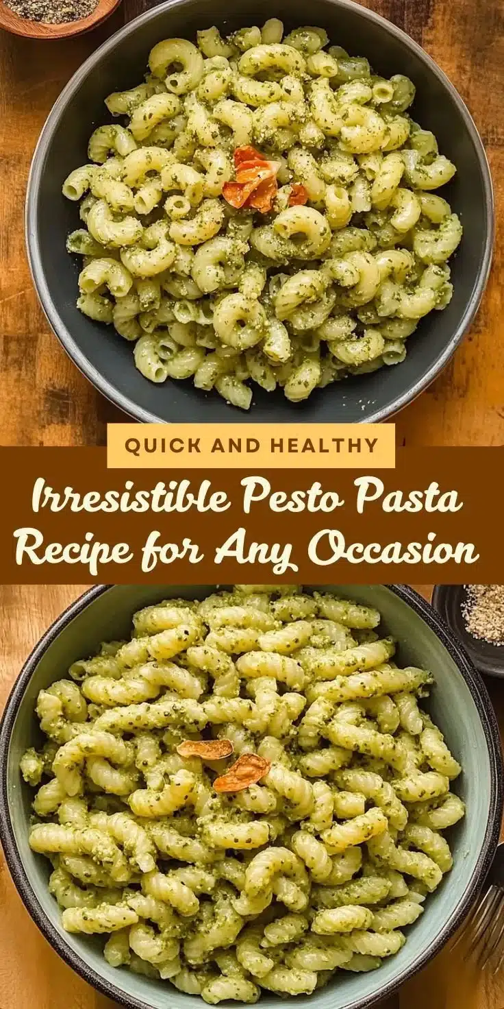 Plate of pasta with fresh pesto sauce and grated parmesan cheese