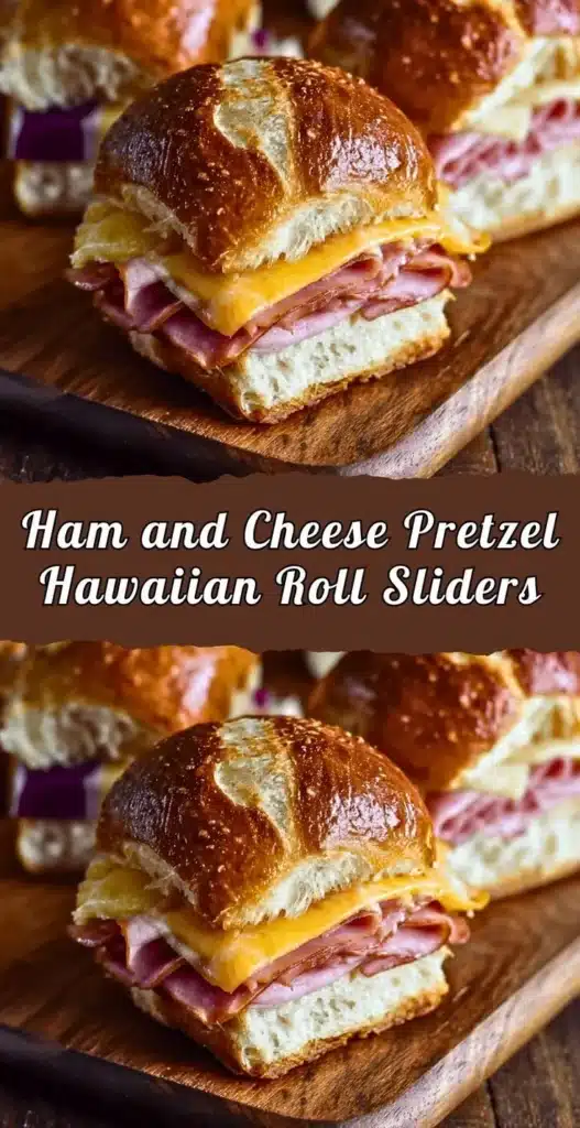 Delicious Pretzel Ham and Cheese Sliders served on a plate