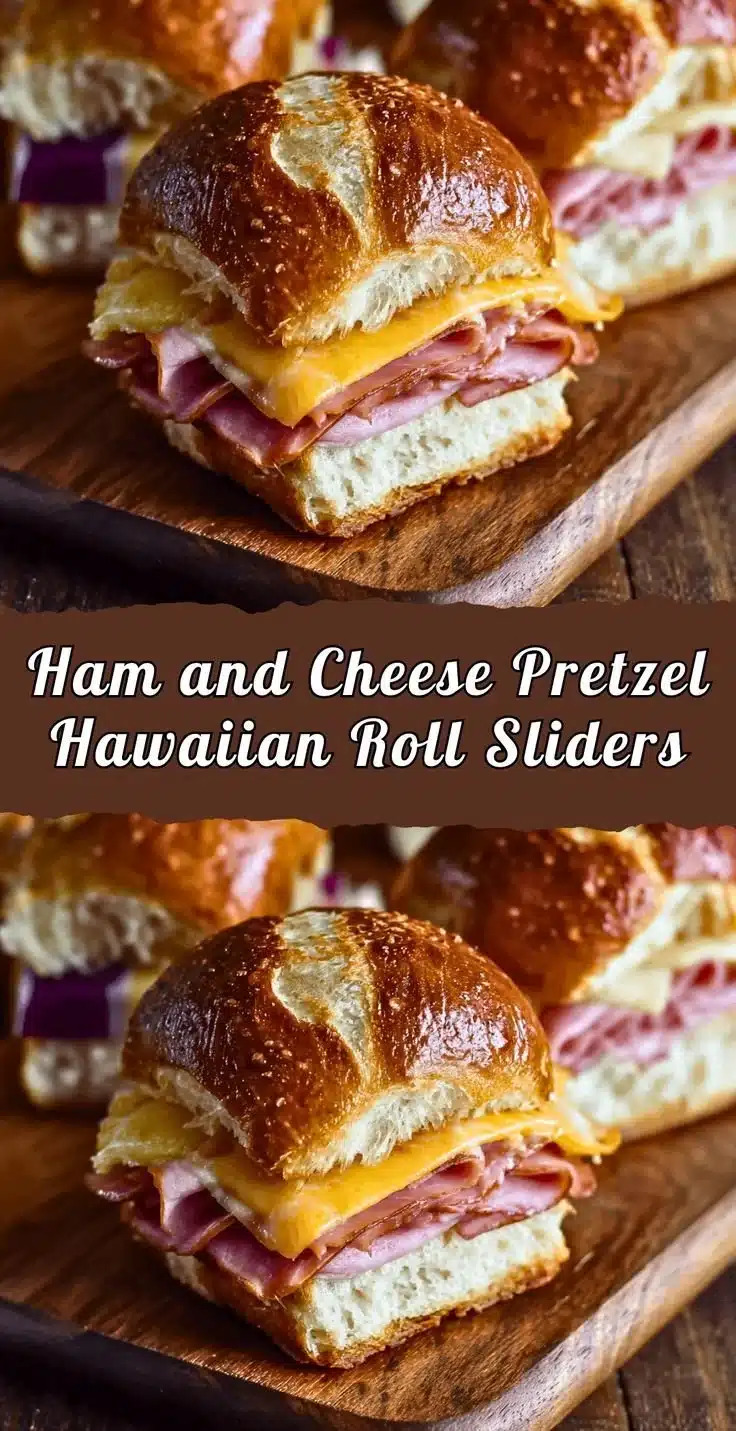 Delicious Pretzel Ham and Cheese Sliders served on a plate