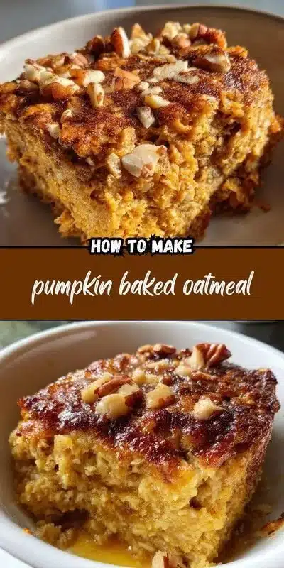 Warm and cozy pumpkin baked oatmeal served in a bowl with cinnamon on top