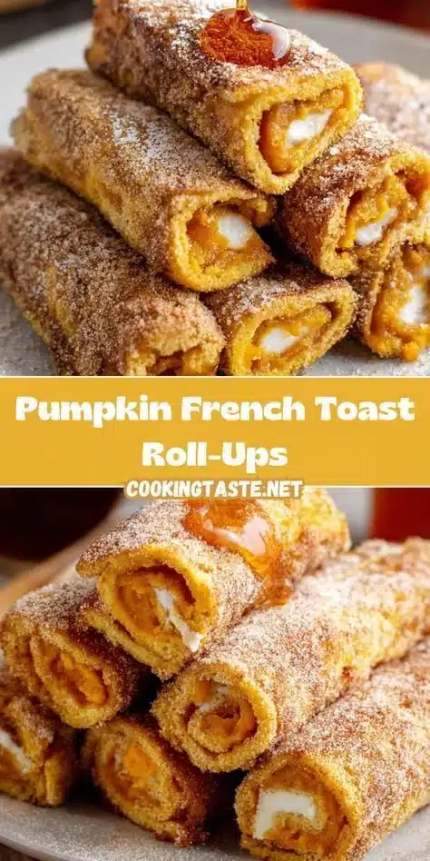 Delicious Pumpkin French Toast Roll-Ups topped with maple syrup and powdered sugar
