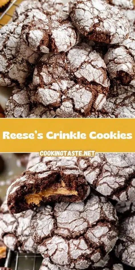 Delicious Reese's Crinkle Cookies topped with powdered sugar