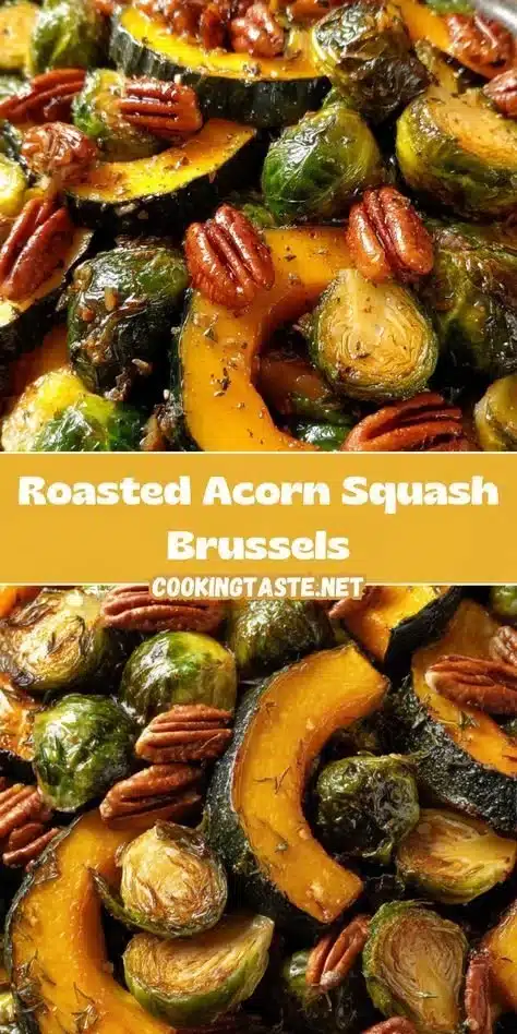 Roasted acorn squash and Brussels sprouts on a plate ready to serve