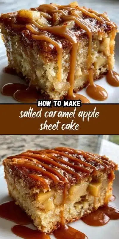 Delicious salted caramel apple sheet cake with toppings