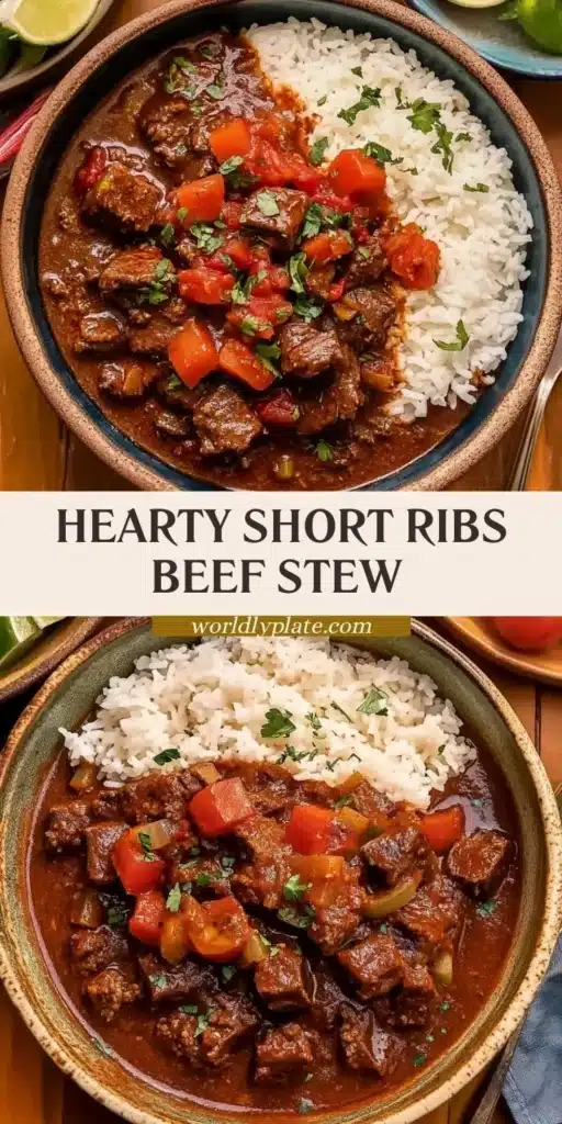 Delicious Short Ribs Beef Stew served in a bowl with fresh herbs