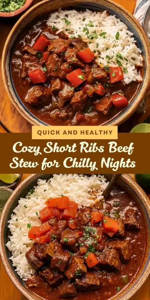 Delicious short ribs beef stew simmering in a pot with vegetables