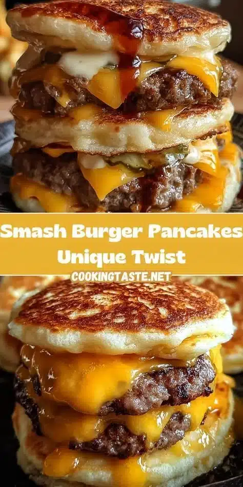 Delicious Smash Burger Pancakes served with toppings and syrup