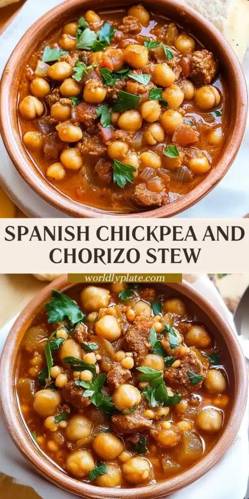 Delicious Spanish chickpea and chorizo stew served in a bowl