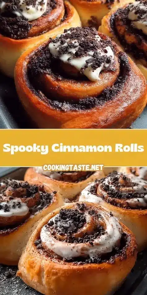 Decorated spooky cinnamon rolls for Halloween celebration