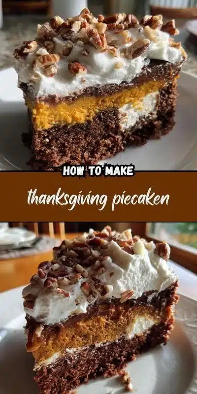 Thanksgiving Piecaken dessert with layers of pie and cake for the holiday season