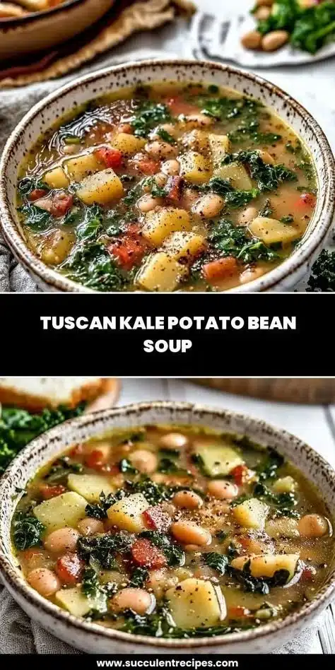 Delicious bowl of Tuscan Kale Potato Bean Soup with fresh ingredients