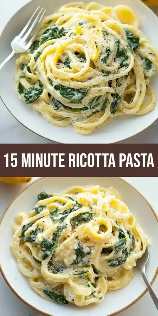 Zesty lemon ricotta pasta with spinach in a vibrant bowl