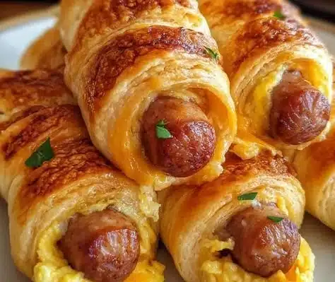 Breakfast pigs in blanket with sausage wrapped in pastry