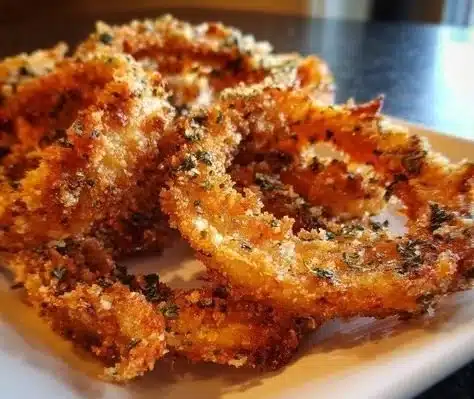Crispy Parmesan Onion Ring Chips served in a bowl with dipping sauce