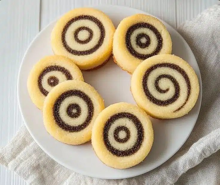 Colorful pinwheel cookies arranged on a plate, showcasing their fun design.