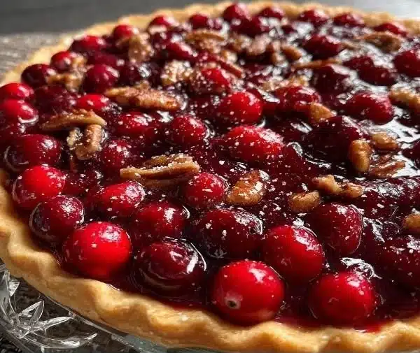 Delicious Nantucket Holiday Cranberry Pie served with festive decorations