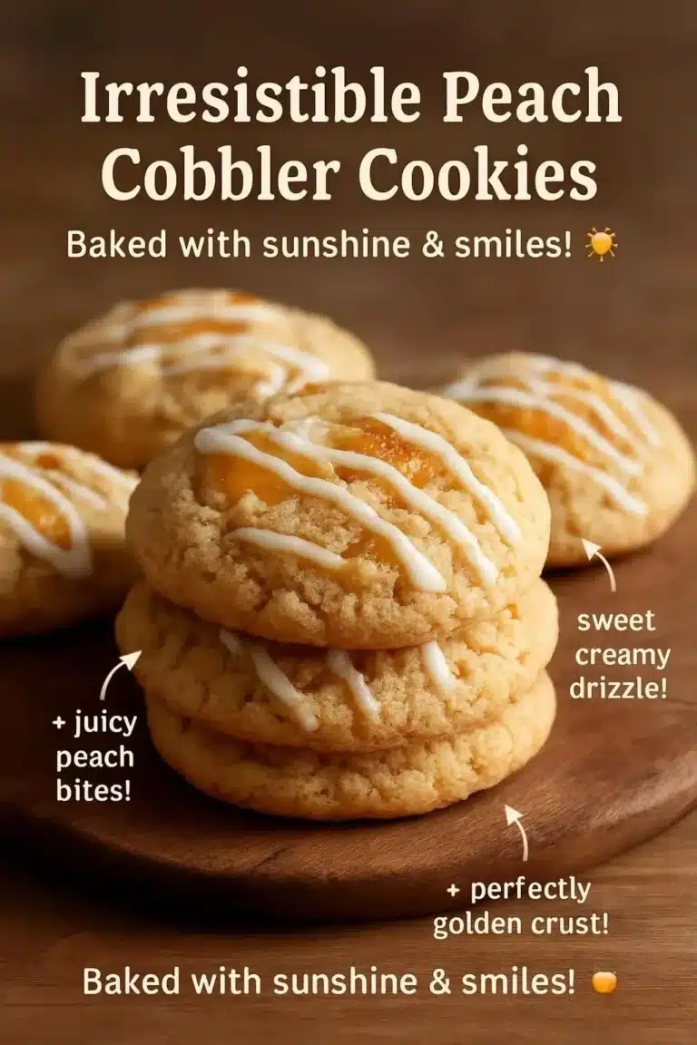 Peach Cobbler Cookies 5 Delicious Peach Cobbler Cookies with fresh peaches and crumbly topping.