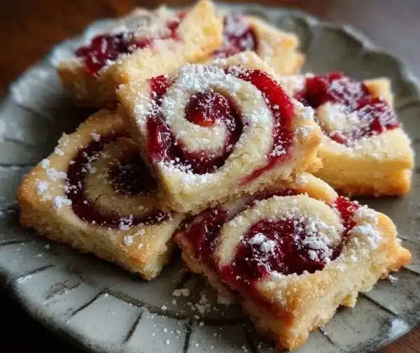 Raspberry Swirl Shortbread Cookies with a fruity design and buttery texture
