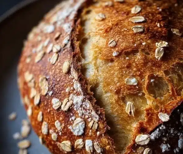 Soft and Chewy Honey Oat Sourdough Bread 2 Soft and chewy honey oat sourdough bread loaf with golden crust