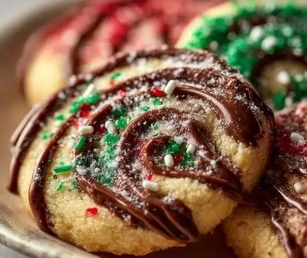 Swirled Christmas Cookies 6 Colorful swirled Christmas cookies arranged on a festive plate