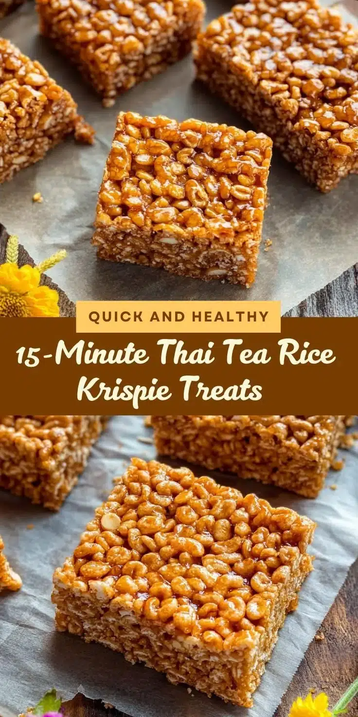 15-Minute Thai tea rice krispie treats stacked on a plate