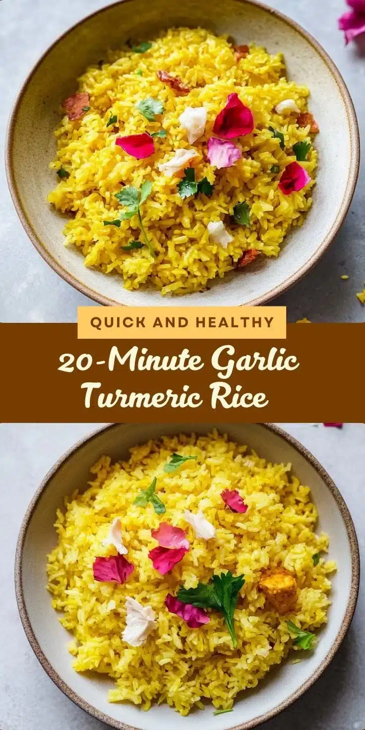 Delicious bowl of Garlic Turmeric Rice ready in 20 minutes