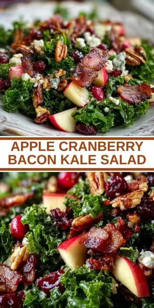 Delicious Apple Cranberry Bacon Kale Salad with fresh ingredients