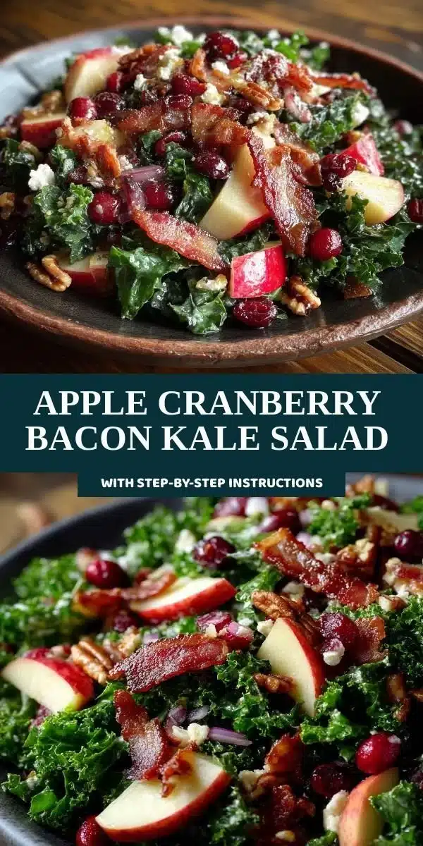 Apple Cranberry Bacon Kale Salad with fresh ingredients and vibrant colors