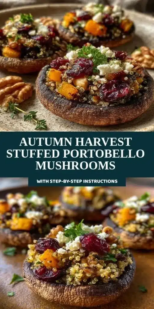 Autumn harvest stuffed portobello mushrooms filled with seasonal ingredients