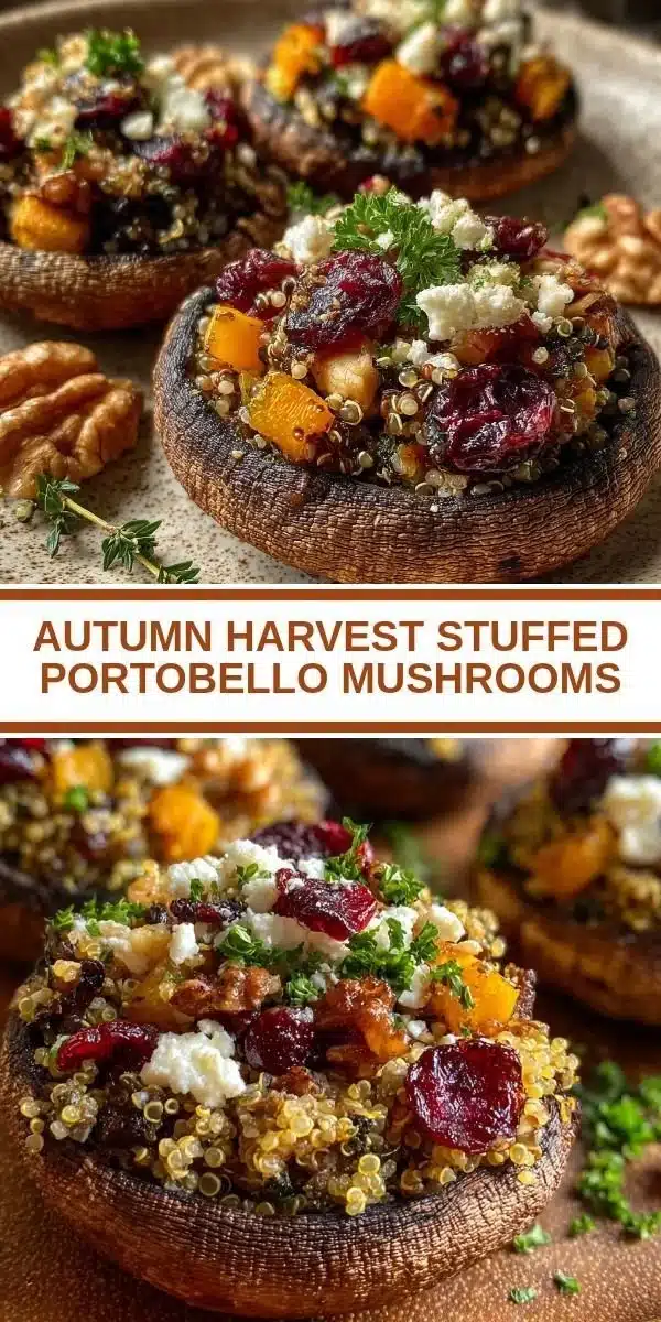 Delicious autumn harvest stuffed portobello mushrooms on a platter.