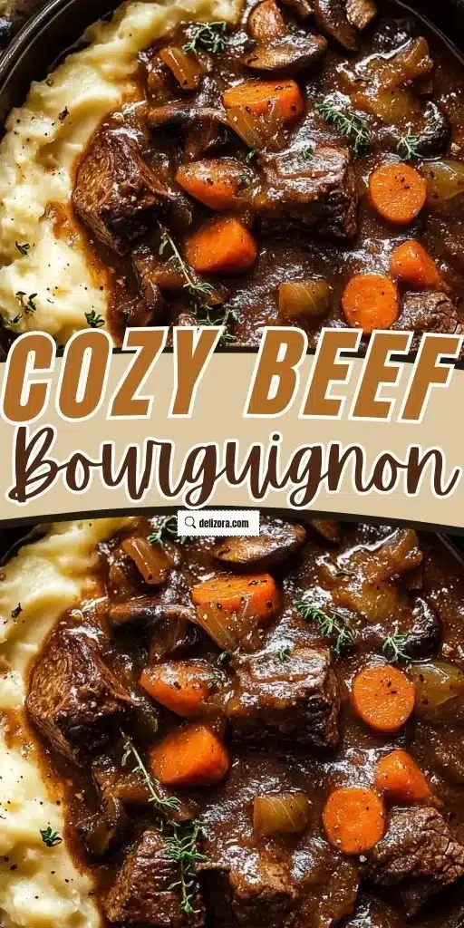A delicious bowl of Beef Bourguignon showcasing tender meat and aromatic herbs