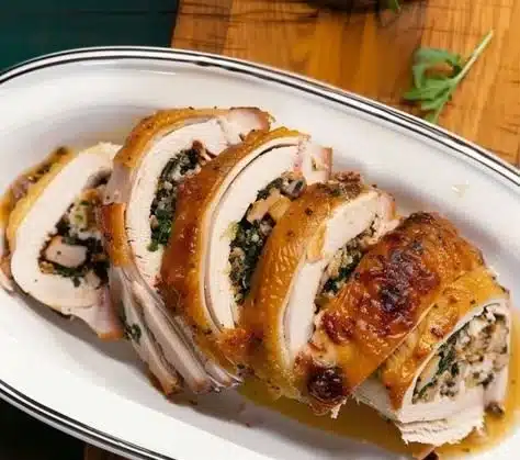 Black Forest stuffed turkey roulade with rich filling and herbs