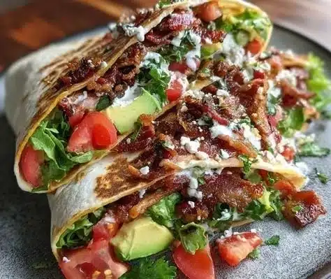 Delicious BLT Wraps with secret sauce served on a plate